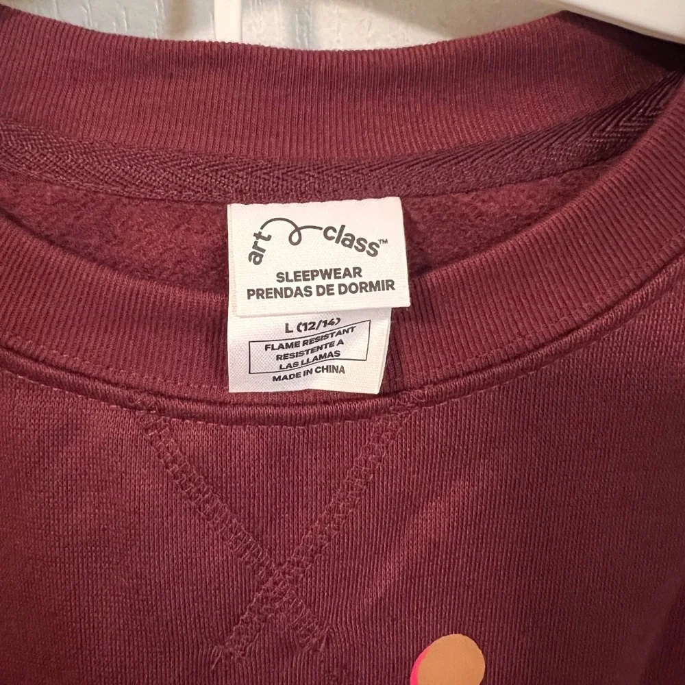 Art Class Girls Burgundy Offline Graphic Fleece Pajama Set L 12 14 Sleepwear NWT